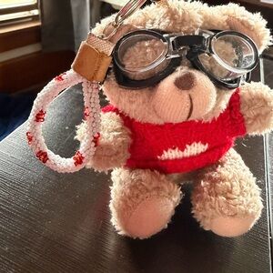 Plush Teddy Keychain with Red Sweater and Black Goggles